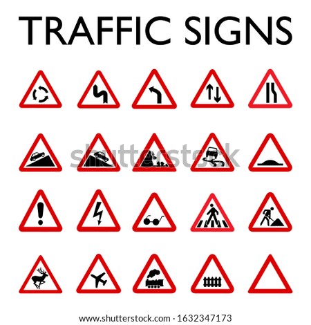 red triangle traffic signs collection vectors. 