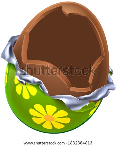 An illustration of a cartoon broken open chocolate Easter egg 