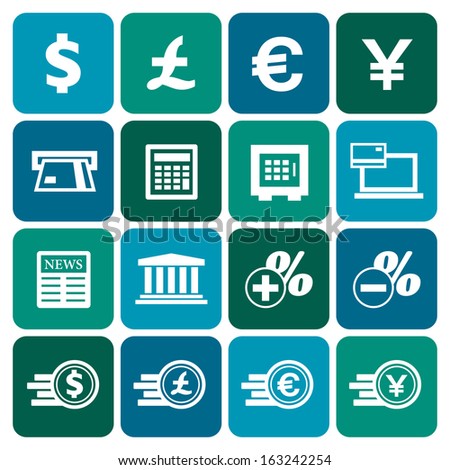 Financial and money icon set, flat design, vector illustration