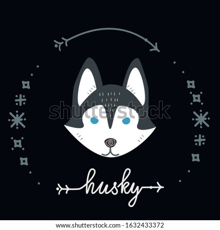 Hand drawn husky vector illustration. Isolated flat picture for t-shirt. Kids wear print with puppy. 