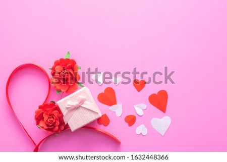 Valentines Day background. Hand made hearts on pink background. Flat lay, top view, copy space