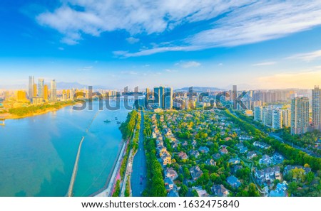 Villas on both sides of Min River, Fuzhou City, Fujian Province, China