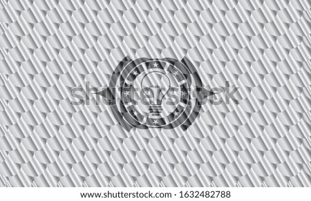 idea icon inside silver badge. Scales pattern. Vector Illustration. Detailed.