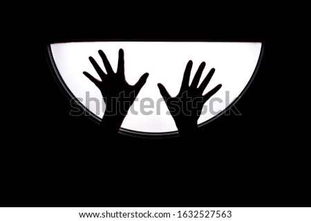 open hands scene scene with shadow art black and white background