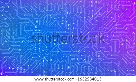 Color Circuit board texture for banner. Abstract technology background. Electronic motherboard connection and lines. Vector illustration