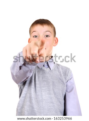 Boy pointing at You. Isolated on the White Background
