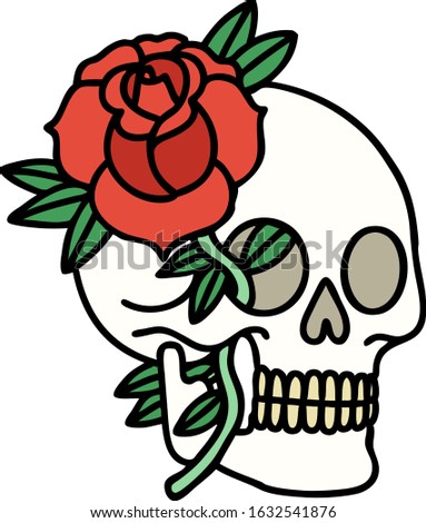 tattoo in traditional style of a skull and rose