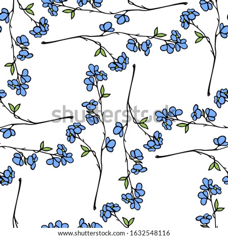 Vector seamless pattern with hand drawn spring blooming twigs. Beautiful design elements, ink drawing