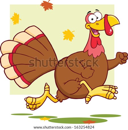 Happy Turkey Bird Cartoon Mascot Character Running. Vector Illustration Isolated on white