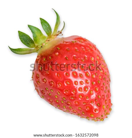 STRAWBERRY. Large Macro Close Up Shot of Red Strawberry  Berry  Fruit  Isolated on White Background. Pen Tool Created Clipping Work Path included in JPEG. Drop Shadow NOT included in Clipping Mask. 