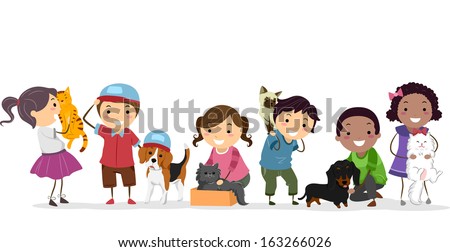 Illustration of a Group of Kids Standing Beside Their Pets
