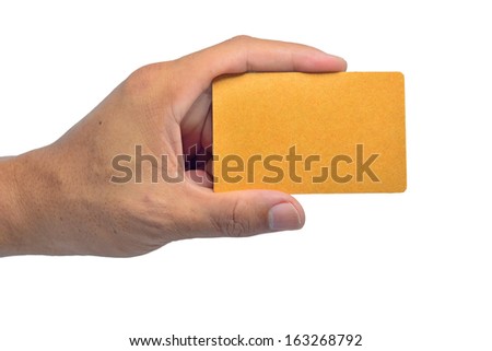 Hands hold business cards on white background with clipping path 