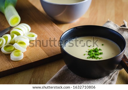 Clasic Potato and Leek Soup in a Bowl