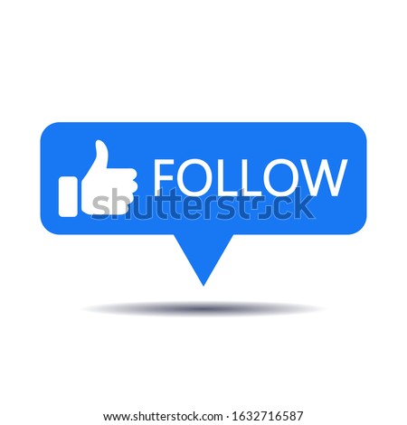 Blue button follow for social media websites and mobile apps. Royalty-Free Stock Photo #1632716587