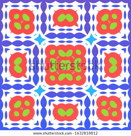 Antique mexican talavera ceramic. Graphic design. Vector seamless pattern poster. Red floral and abstract decor for scrapbooking, smartphone cases, T-shirts, bags or linens.