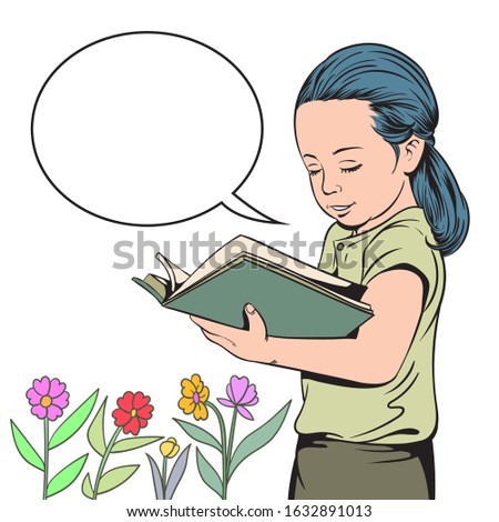 A girl reading a book. Pop art  retro vector illustration comic on a white background