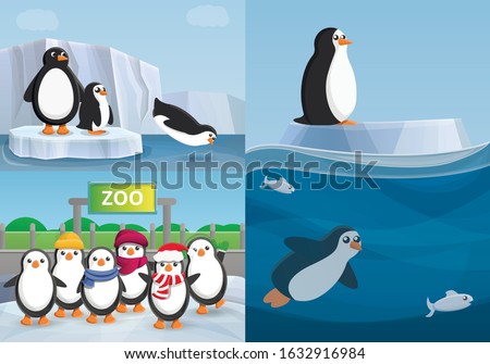 Penguin banner set. Cartoon illustration of penguin vector banner set for web design
