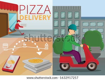 Pizza delivery banner set. Cartoon illustration of pizza delivery vector banner set for web design