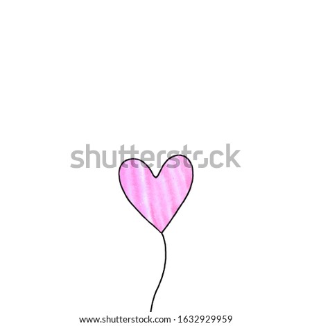 Pink watercolor balloon in shape of heart isolated on white background. Symbol of love, romance. Simple illustration for Valentines day, birthday, wedding, greeting card, web. Doodle hand drawn.