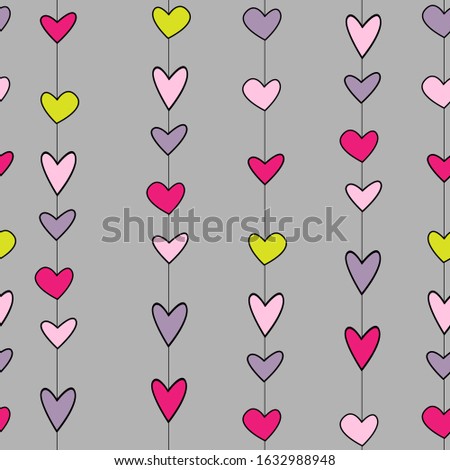Seamless childish pattern with hand drawn hearts. Valentine's day pattern with heart