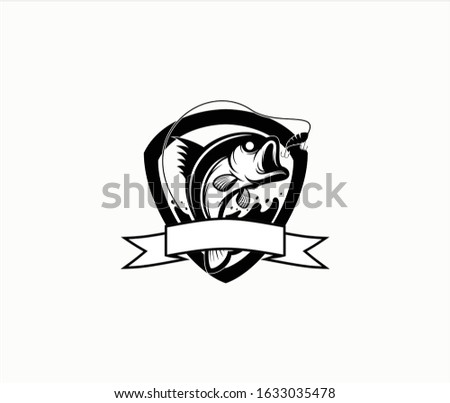 black and white Bass fishing logo vector