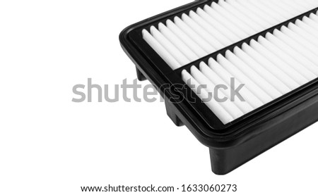 New car air filter element. Car engine air filter isolated on white background. Close-up air filter isolated over white with clipping path.