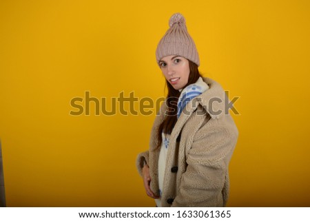 strong woman in hat winter fashion fur coat beauty