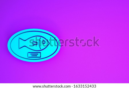 Blue Fish trophy hanging on the board icon isolated on purple background. Fishing trophy on wall. Minimalism concept. 3d illustration 3D render