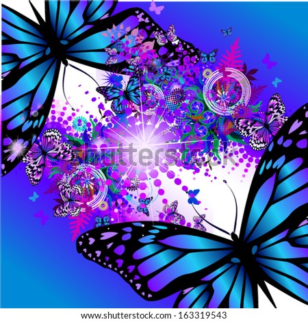 Christmas blue abstraction with butterflies. Vector