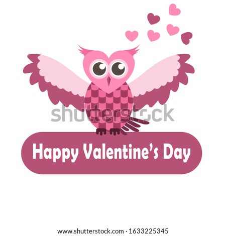 vector illustration of owl on valentines day. flat design. Vector illustration for cards, stickers, symbols and banners