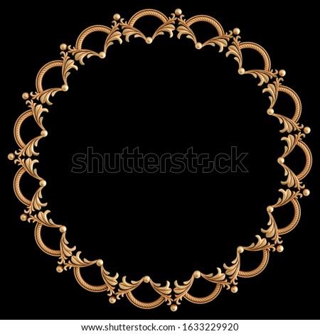 Golden frame ornament. pattern on a black background. luxury carving decoration. Isolated. 3D illustration