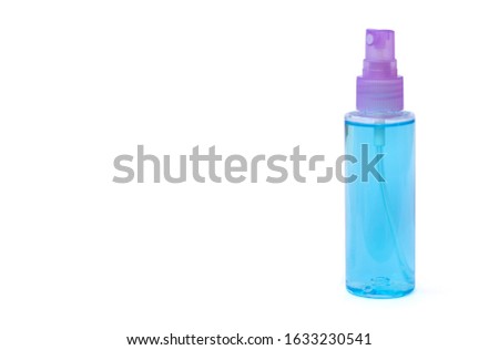 Spray bottle of alcohol gel (  antibacterial agent ) isolated on white background. Antiseptic, disinfection, cleanliness and healthcare, anti virus concept.