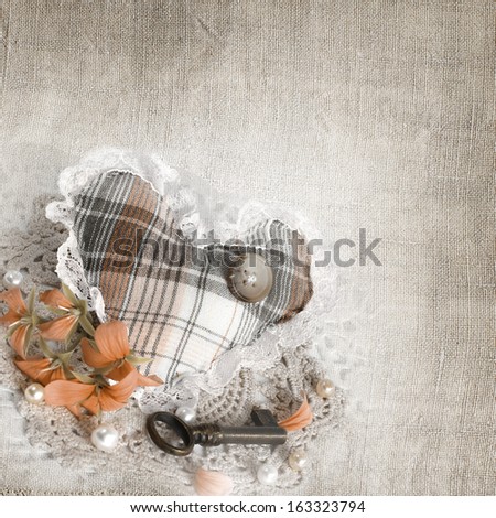 vintage background with keys, heart and flowers