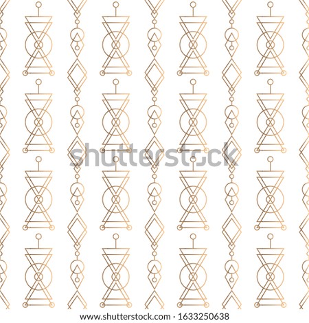 Geometric linear vector seamless pattern. Gold and white hipster symbols background. Modern style texture