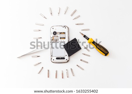 Smart phone repair isolated on white background.