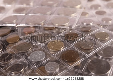 Many coins of different countries and the times of their use. Numismatics. Hobby