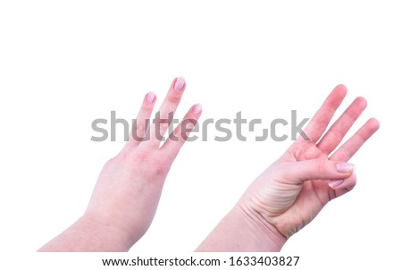 Hands on a white background. Female hands on a white background show different numbers of fingers