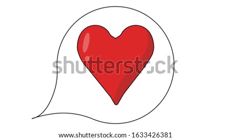Glowing heart symbol in through at speech bubble, illustration isolated on white background. Dreams about love passion graphic. Saint Valentine. Comic cloud. Affection, emotions, expression, relations