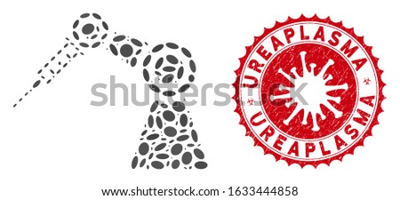 Mosaic medical inject robot icon and red round rubber stamp watermark with Ureaplasma caption and coronavirus symbol.