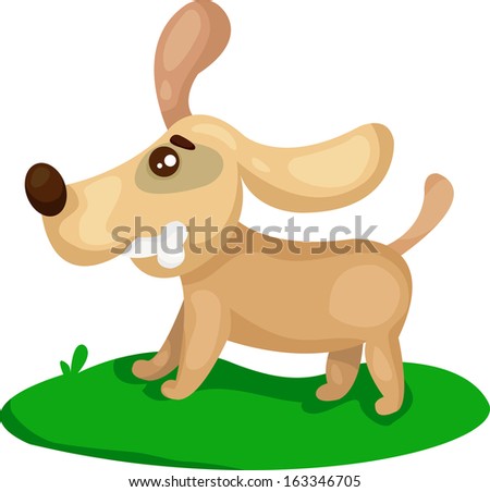 illustration of isolated puppy dog playing with bone on white 