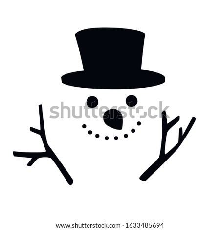 Happy snow man with black hat and smile flat vector illustration on white background