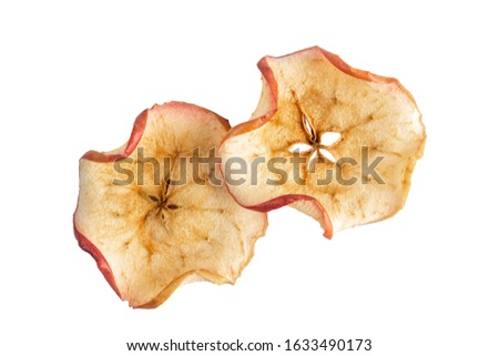 Top view of tree apple chips isolated on a white background Royalty-Free Stock Photo #1633490173