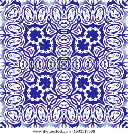 Traditional ornate portuguese azulejos. Set of vector seamless patterns. Geometric design. Blue abstract backgrounds for web backdrop, print, pillows, surface texture, wallpaper, towels.