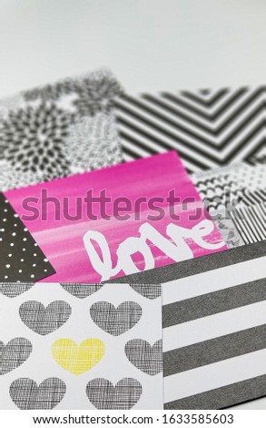 Note cards, pink love, yellow heart