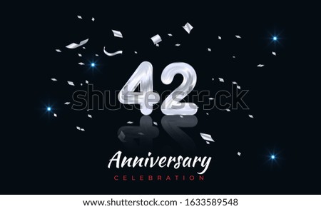 42nd Anniversary celebration. Silver number 42 with sparkling confetti,anniversary event party template vector illustration