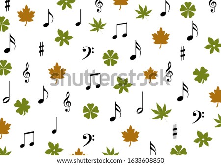 Line graphics. Flowers, leaves and musical notes on a white background as an illustration.