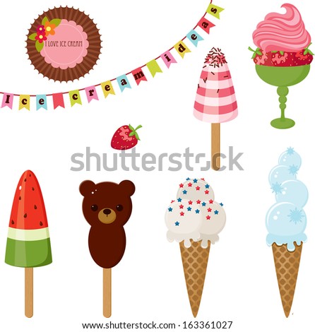 Ice cream ideas. Colorful isolated icons