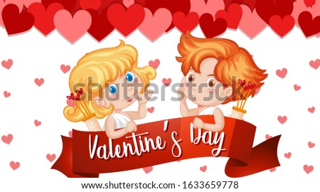 Valentine theme with cupid and red hearts illustration