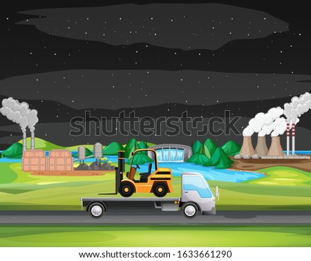 Scene with truck driving along the industrial zone illustration