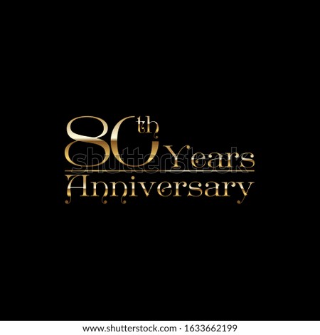 80 years Anniversary Celebrating golden text on black background. Vector template.